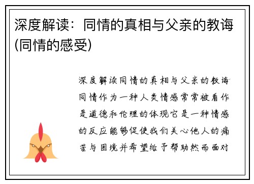 深度解读：同情的真相与父亲的教诲(同情的感受)