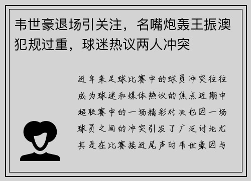 韦世豪退场引关注，名嘴炮轰王振澳犯规过重，球迷热议两人冲突
