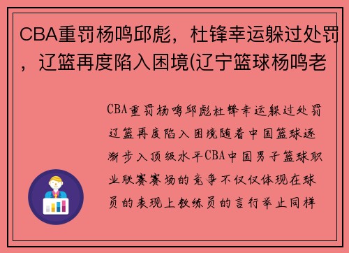 CBA重罚杨鸣邱彪，杜锋幸运躲过处罚，辽篮再度陷入困境(辽宁篮球杨鸣老婆)