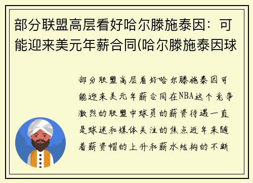 部分联盟高层看好哈尔滕施泰因：可能迎来美元年薪合同(哈尔滕施泰因球探报告)